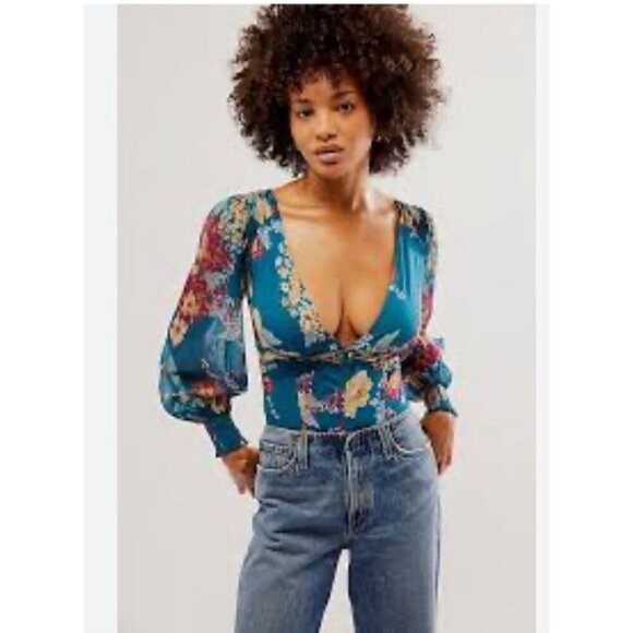 NEW Free People Wanderlust Bodysuit Floral Print Long Sleeve Chiffon Size Small - Picture 3 of 11